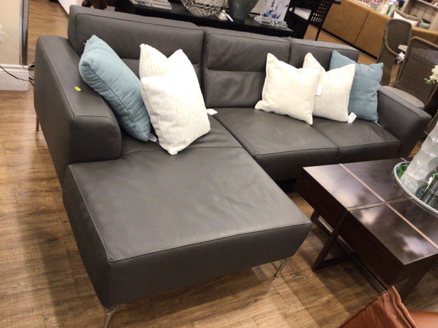 Grey Vinyl Two Pc Sectional W/Chrome Legs