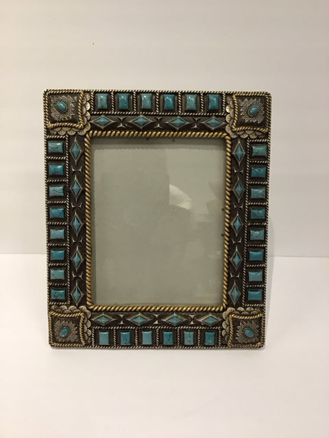 8x10 Silver Wood Frame w/Turquoise Decor