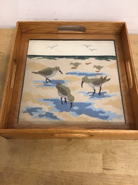 12" Needlepoint Seagull Tray