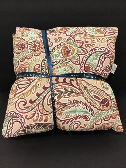 Set/2 Tan Pillows w/Paisley Design