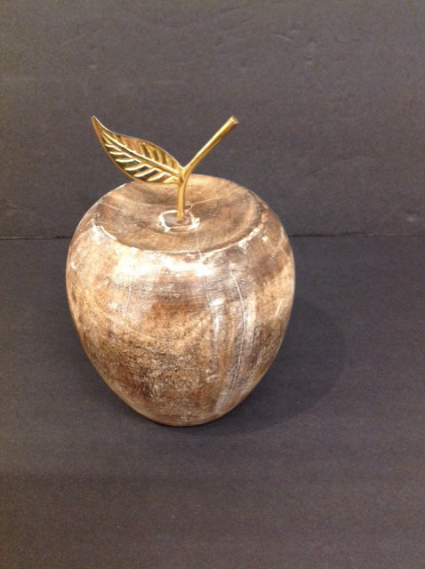 7" Wooden Apple w/Gold Stem
