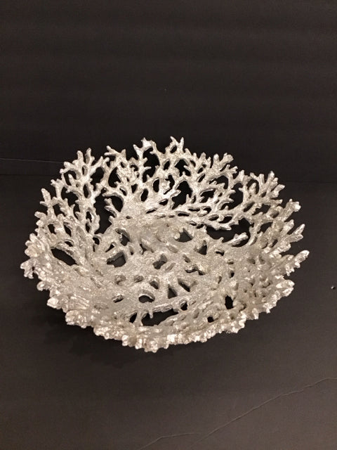 15" Silver Resin Faux Coral Tray