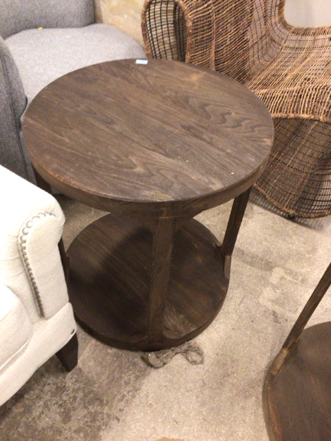 AS-IS Round Brown Wood End Table(Knicks/Scratches)