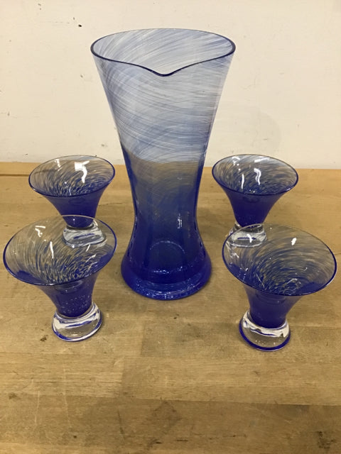 Blue Swirl Caraffe & Glass Set