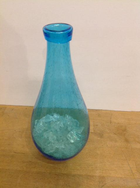 12" Blue Glass Vase w/Cube Stones