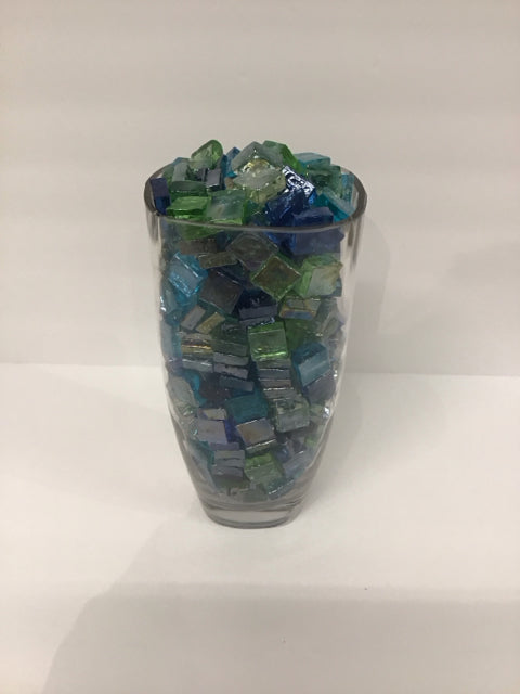 10" Glass Vase w/Blue/Green & Clear Cubes