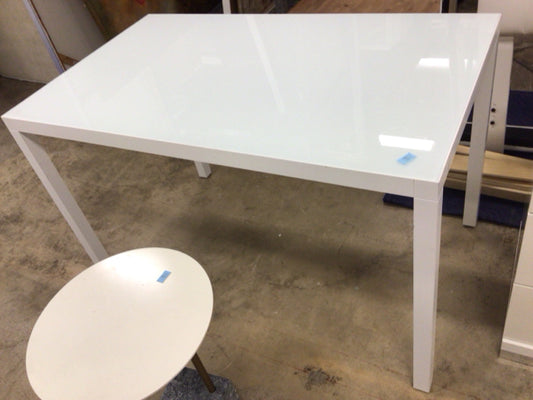 AS-IS Cattelan Italia White Glass Top Desk(Black Marks On Side)