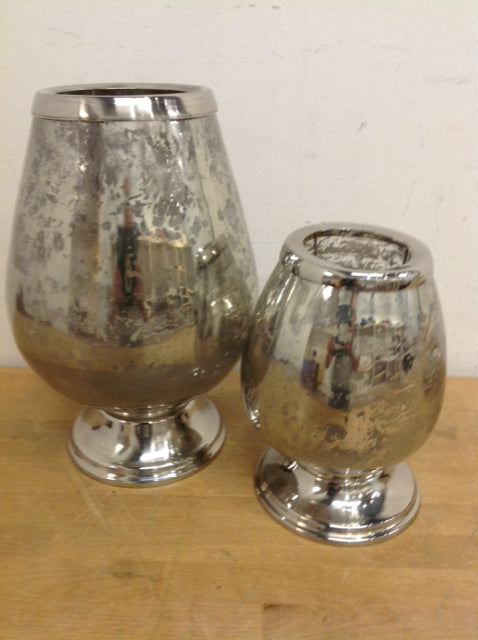 Candle Holders - Set Of 2 Silver Mercury Glass