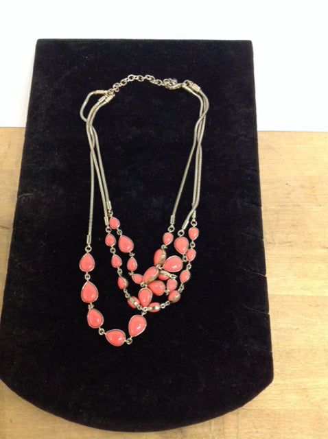 3-Strand Faux Coral Gold Necklace