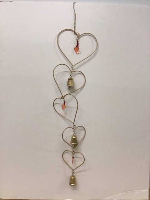 Gold Metal Hanging Wind Chime w/Hearts