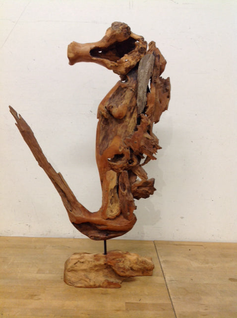 36" Seahorse Teak Wood Root Sculpture