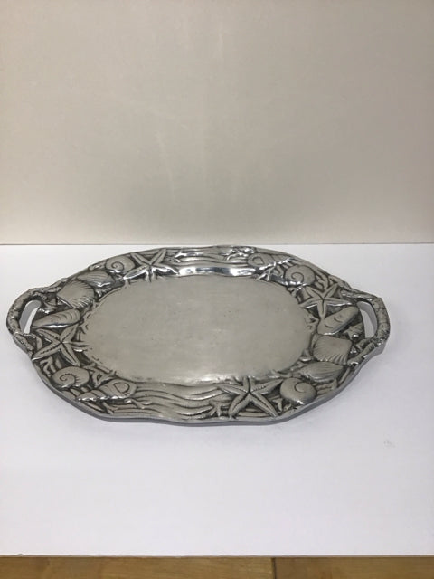 19x12 Oval Silver Sea Shell Tray