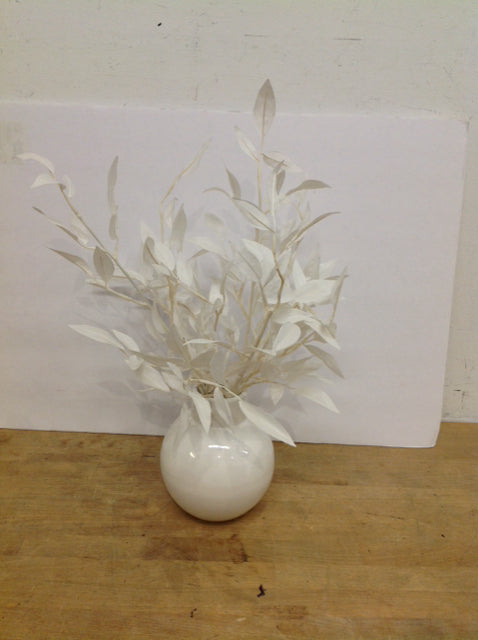6" White Ceramic Vase w/White Silk Florals
