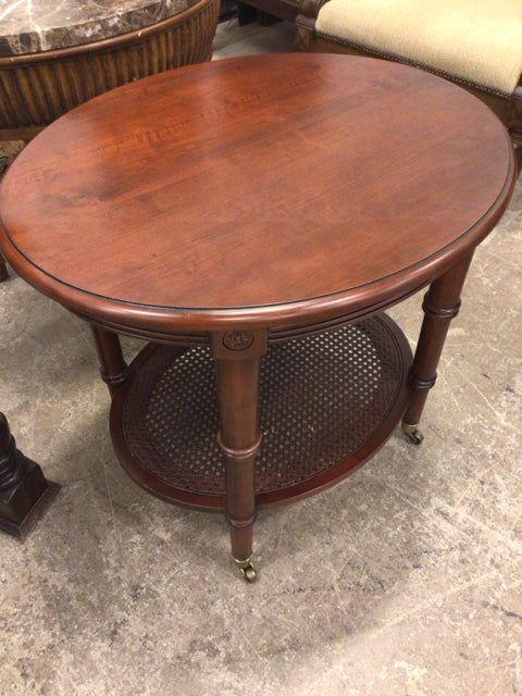 Ethan Allen Oval Rattan Bottom End Table