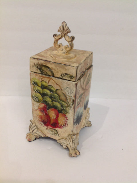 10"H 4"Sq Footed Urn w/Painted Fruit