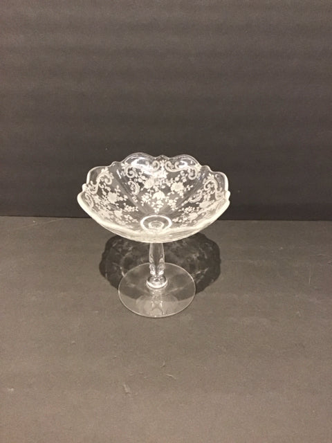 8 Vtg Cambridge Etched "Rose Point" Candy Dish