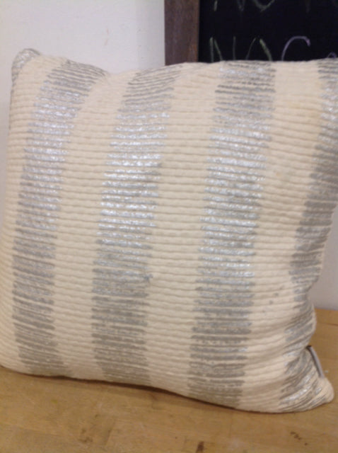 Pillow- 18" Ivory & Silver Stripe