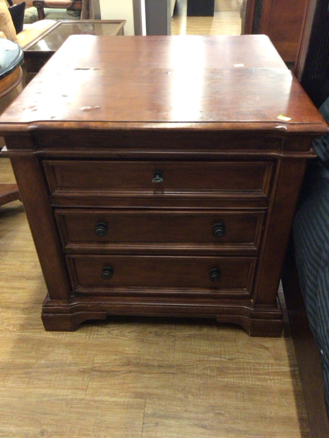 As- Is Cherry Three Drawer Nightstand (Top Damage)