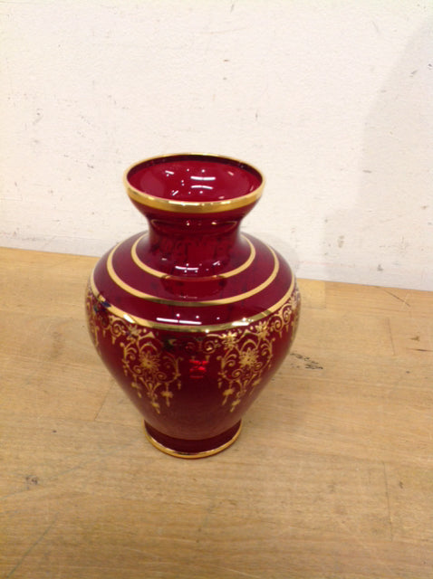 Vase- 5" Red & Gold Glass