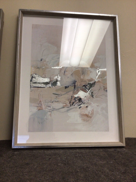 26" X 20" White Washed Framed Abstract Print