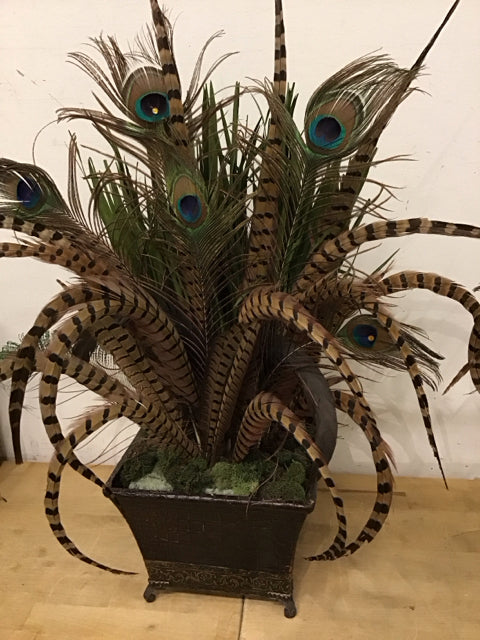 Peacock Feather Grass Arrangement Bamboo Pot