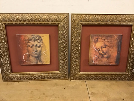 Pair Of 18" Sq. Mixed Media Art