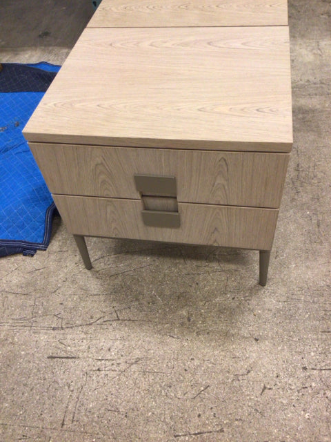 Tan Wood Two Drawer Nightstand