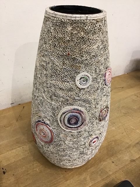 16" Rolled Newspaper Textured Artisan Vase