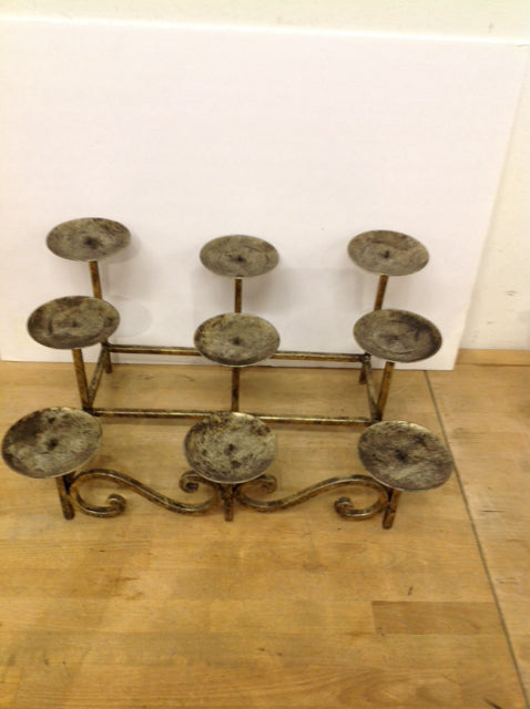 3-Tier 9 Pedestal Burnished Metal Candle Stand