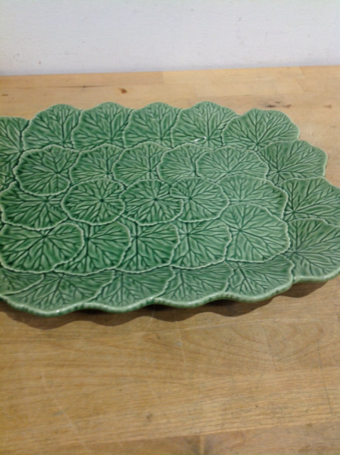 15" Portugal Green Ceramic Leaf Platter