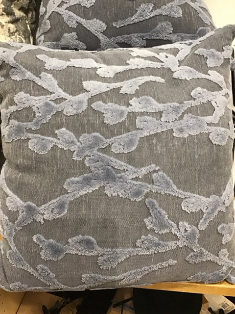 24" Blue Gray Textured Raised Leafy Pattern Down Filled Pillow