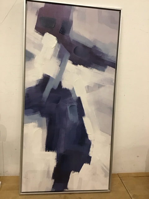 19"x39" Multi Blue & White Abstract Art