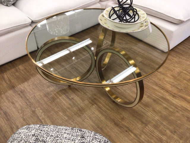 41" Custom Round Gold Glass Top Two PC Coffee Table