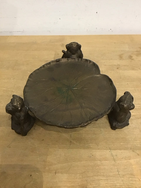 8.5" 3 Monkey Bronze Lily Pad Stand/Tray
