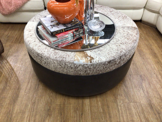 Round Hide/Leather Ottoman