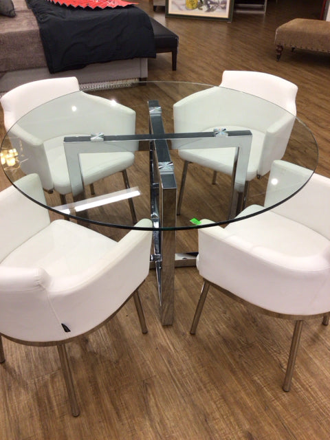 48" Modani Round Glass Top Chrome Base Dining Table