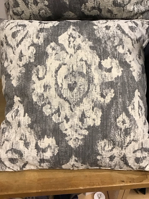 24" Cream & Gray Damask Down Filled Pillow