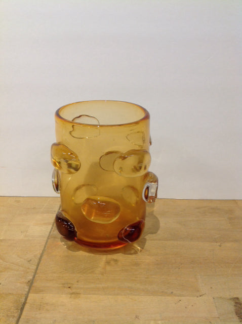 9" Brown Glass Vase w/Glass Eggs