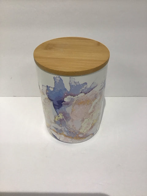 6" White Ceramic Canister w/Abstract Paint Design