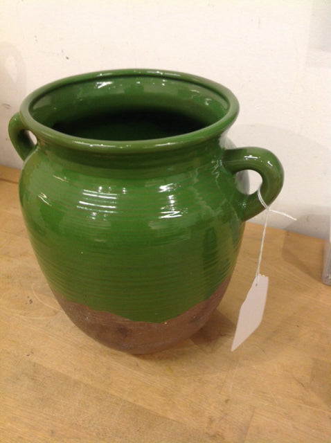 Vase- 10" Green & Brown Ceramic