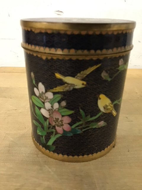 4"x3.5" Cloisonne Blue W/Bird & Florals Jar Tea Holder