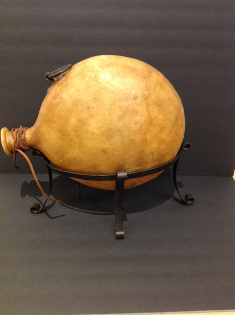 Gourd Drinking Vessel w/Wrought Iron Stand