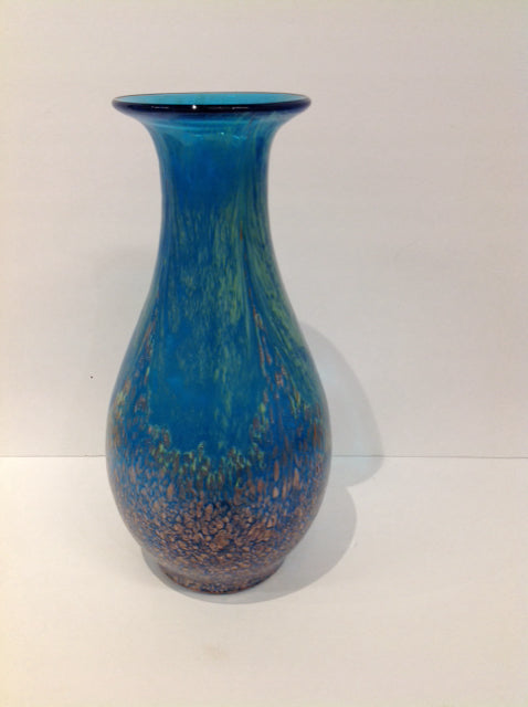 15" Art Deco Blue/Bronze Crystal Vase