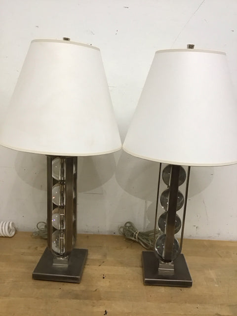 29" Pair Of Visual Comfort Pewter W/4 Glass Spheres Lamp