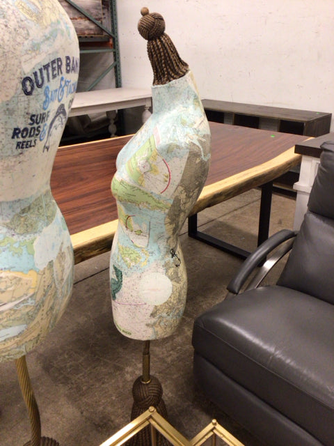 58"  Decoupage Dress Form/Brass Stand