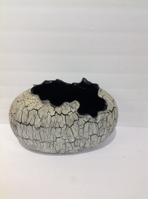 9" White Weathered Black Glass Vase