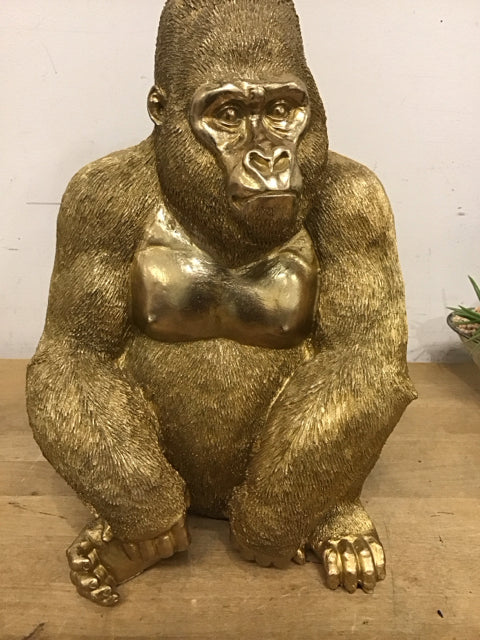 14.5" Gold Resin Gorilla Sculpture