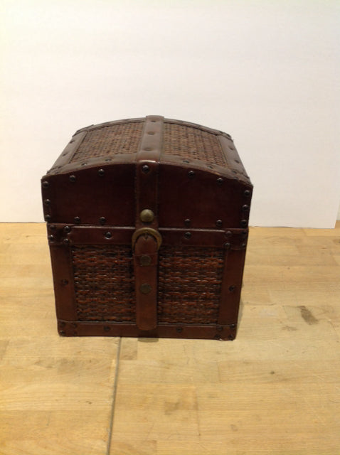 11" Decorative Wood Woven Trunk