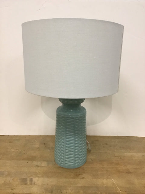 Aqua Embossed Ceramic Lamp w/Shade