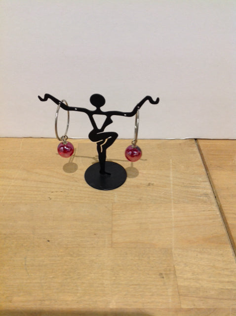 Silver Hoop w/Red Glass Ball Earrings